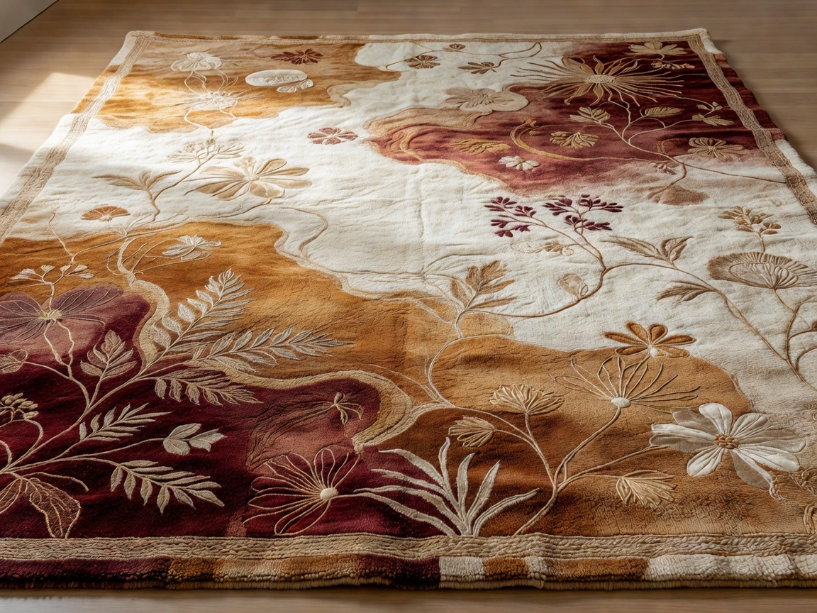 Oversized hand-knotted wool and botanical silk area rug with bold sculptural relief